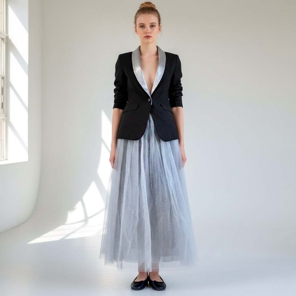 Prom Alternative: Triple Layer Tulle Cloud Blue-Gray Maxi Crinoline Skirt